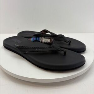 Flojos Women Black Flip Flops 9 Thong Sandals Braided Strap Multi Color Accent